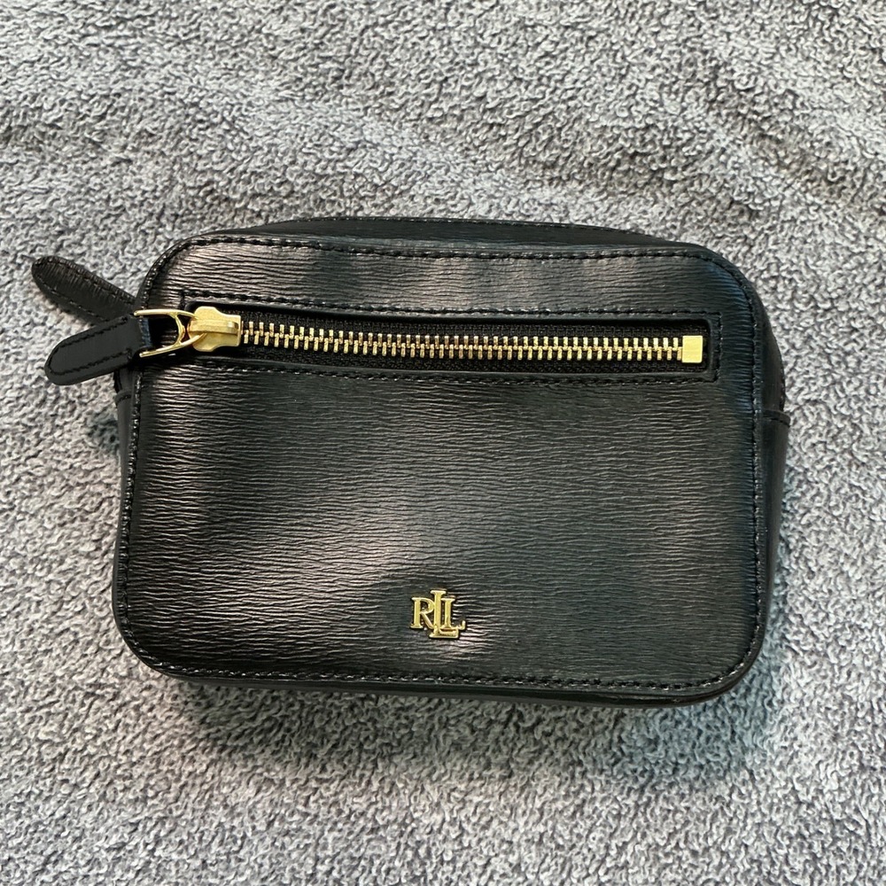 Lauren Ralph Lauren Black Leather Belt Bag Pouch Gold Hardware RLL Logo